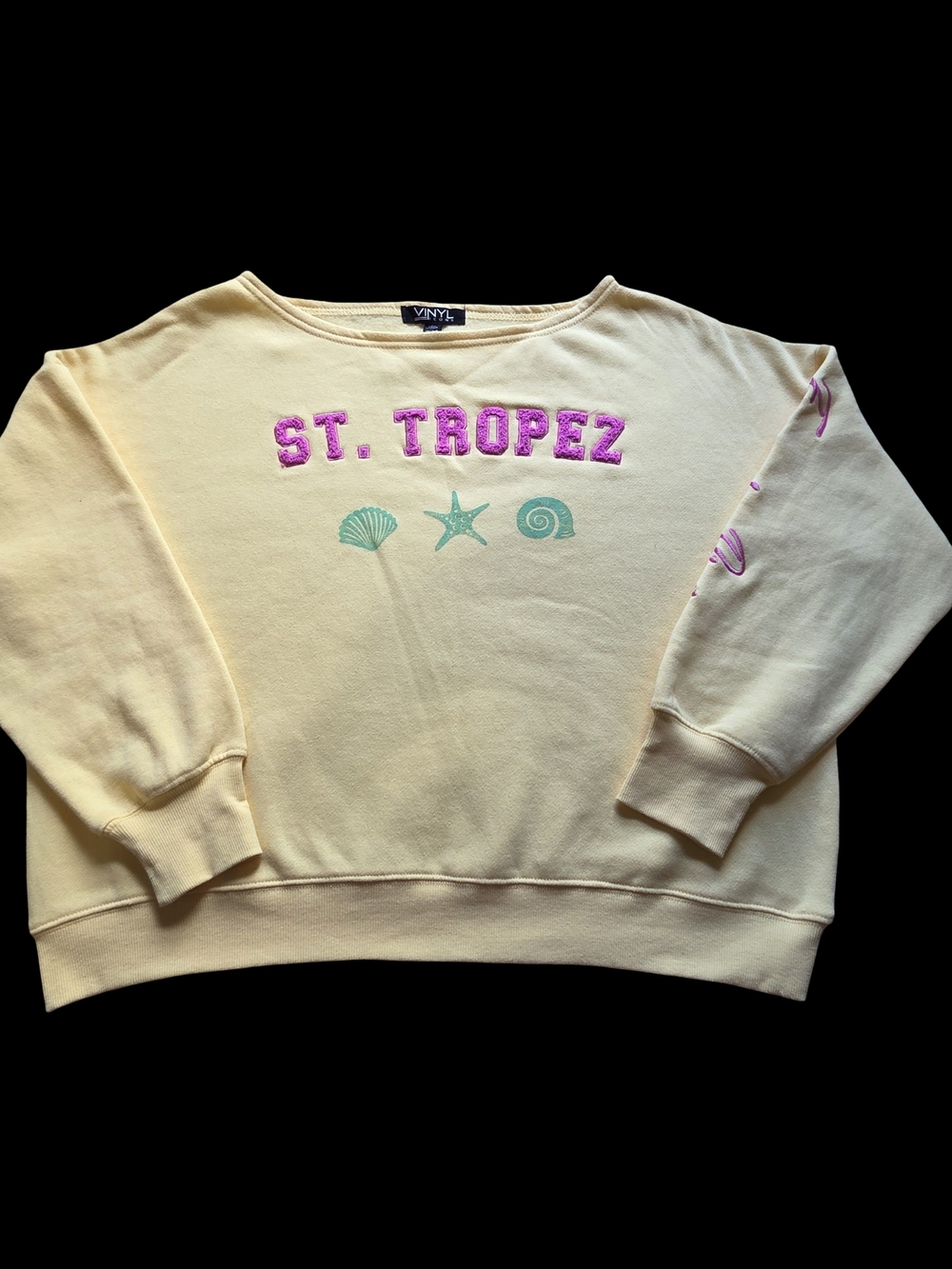 Vinyl Beach Pullover Sweatshirt - Cream St. Tropez Graphic